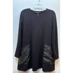 BCBGMaxAzria Farrah Faux leather black pullover swing dress size Small #36-1696